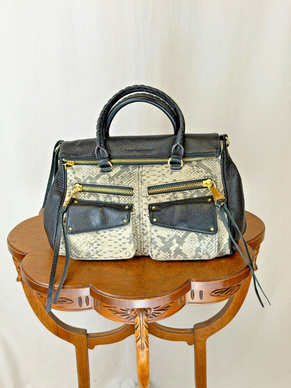 Aimee Kestenberg Black Pebbled Leather Snakeskin Bag #0282